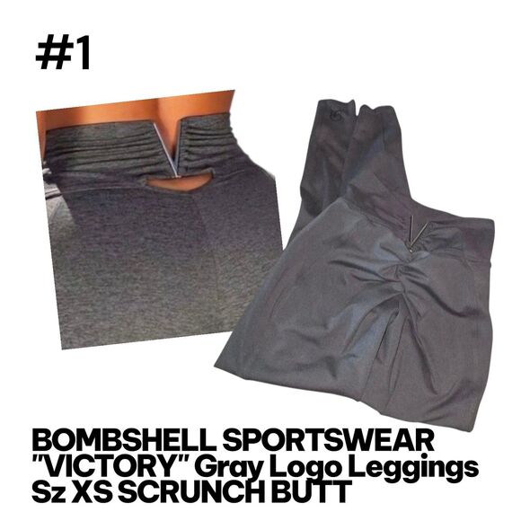 BOMBSHELL "VICTORY" SPORTSWEAR Sz S Metal V Scrunch Butt Workout Leggings Gray - Picture 9 of 9